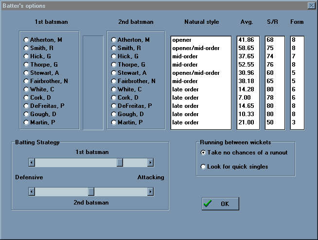 World Cup Cricket 96 Screenshot. Bowling tactics